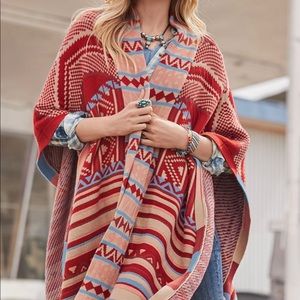 Sundance Red and Blue Patterned Poncho